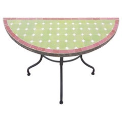 Lime Green and Red Trim Moroccan Mosaic Side Table - Half-Moon