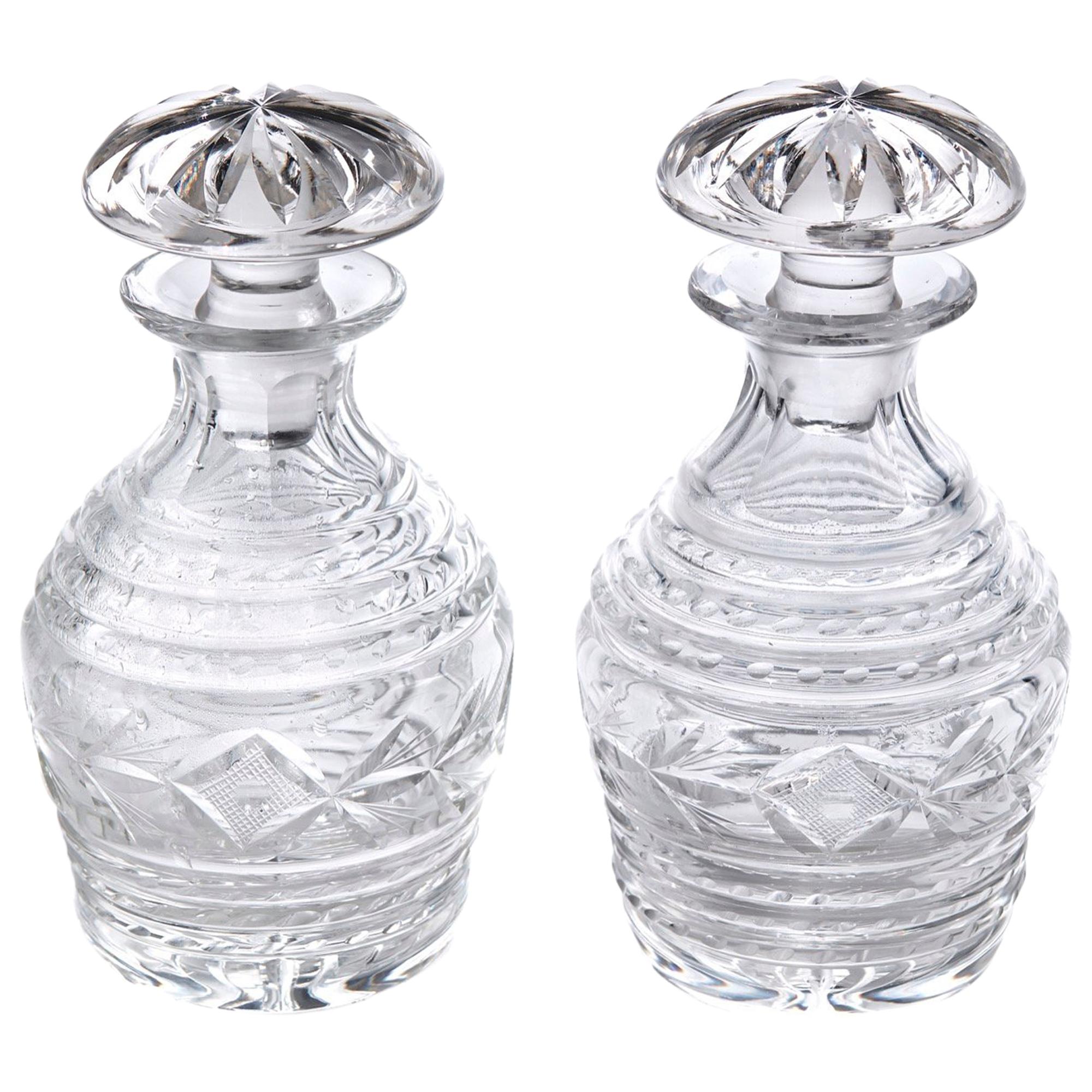 Quality Pair of Antique Cut Glass Crystal Decanters For Sale