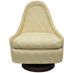 Petite Rocking Swivel Walnut Pedestal Slipper Chair by Milo Baughman
