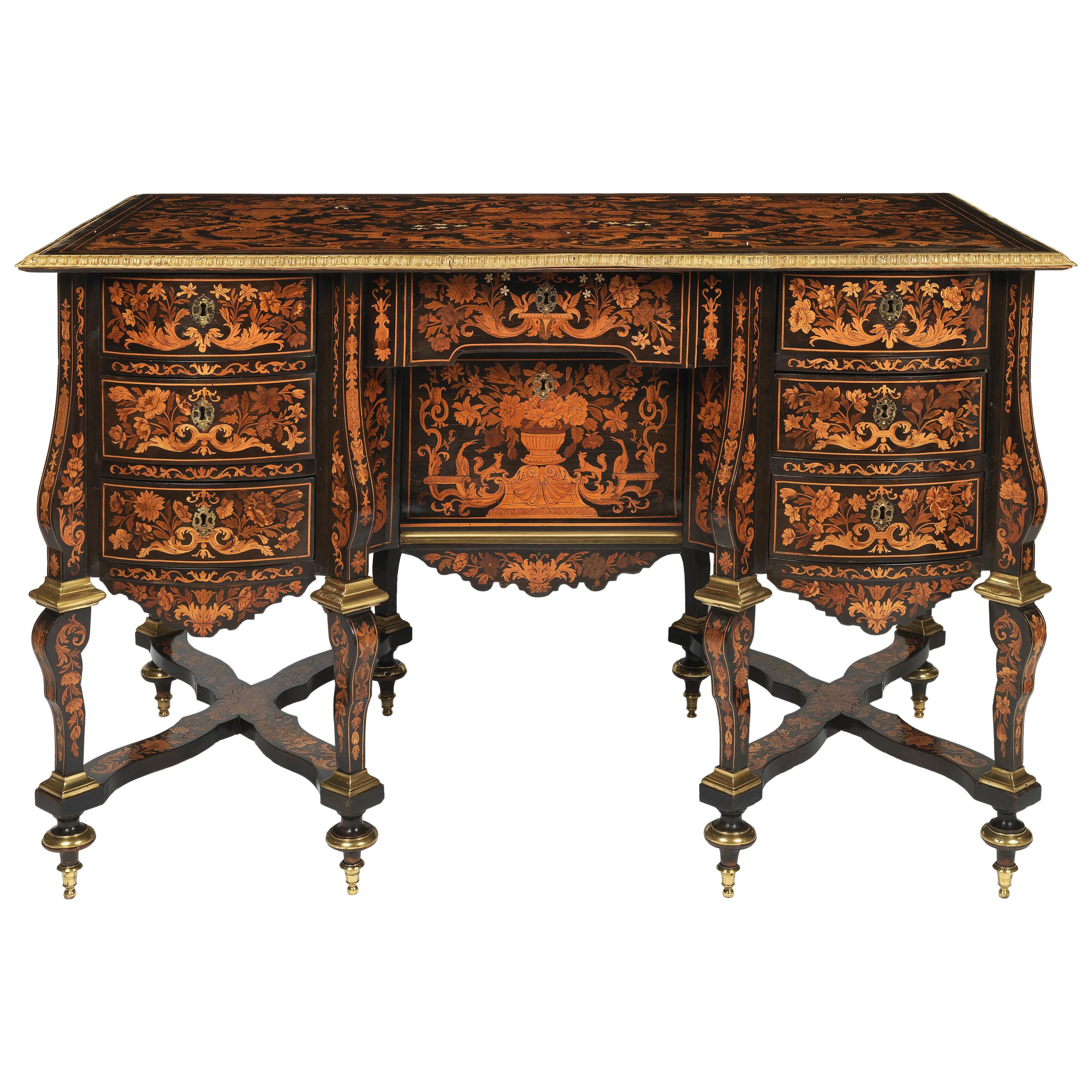 A  Very Rare Marquetry Louis XIV Bureau Mazarin Attributed to Pierre Golle  For Sale