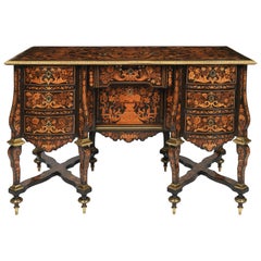 A  Very Rare Marquetry Louis XIV Bureau Mazarin Attributed to Pierre Golle 