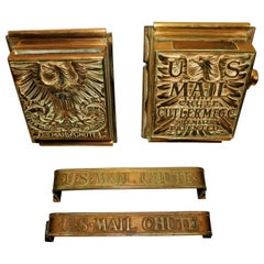 Antique Pair of Rare Brass United States Mail Postal Chutes and Door Pulls, circa 1890
