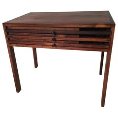 Set of Three Rosewood Folding Tables Stored in End Table by Illum Wikkelsø