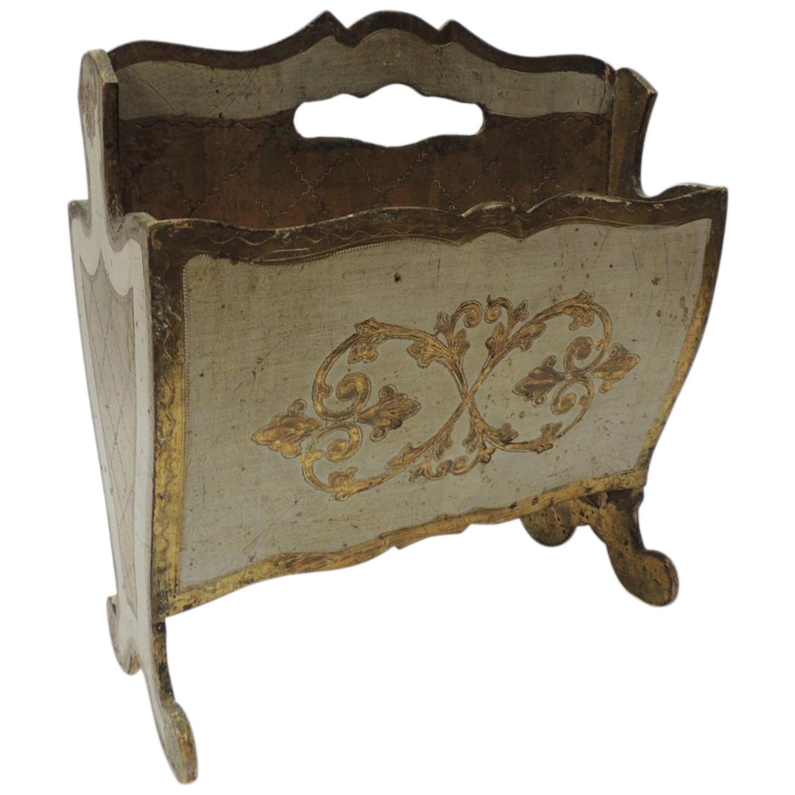 Vintage Italian Florentine Painted and Giltwood Magazine Holder