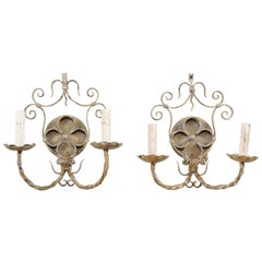 Pair of French Vintage Two-Light Painted Iron Sconces