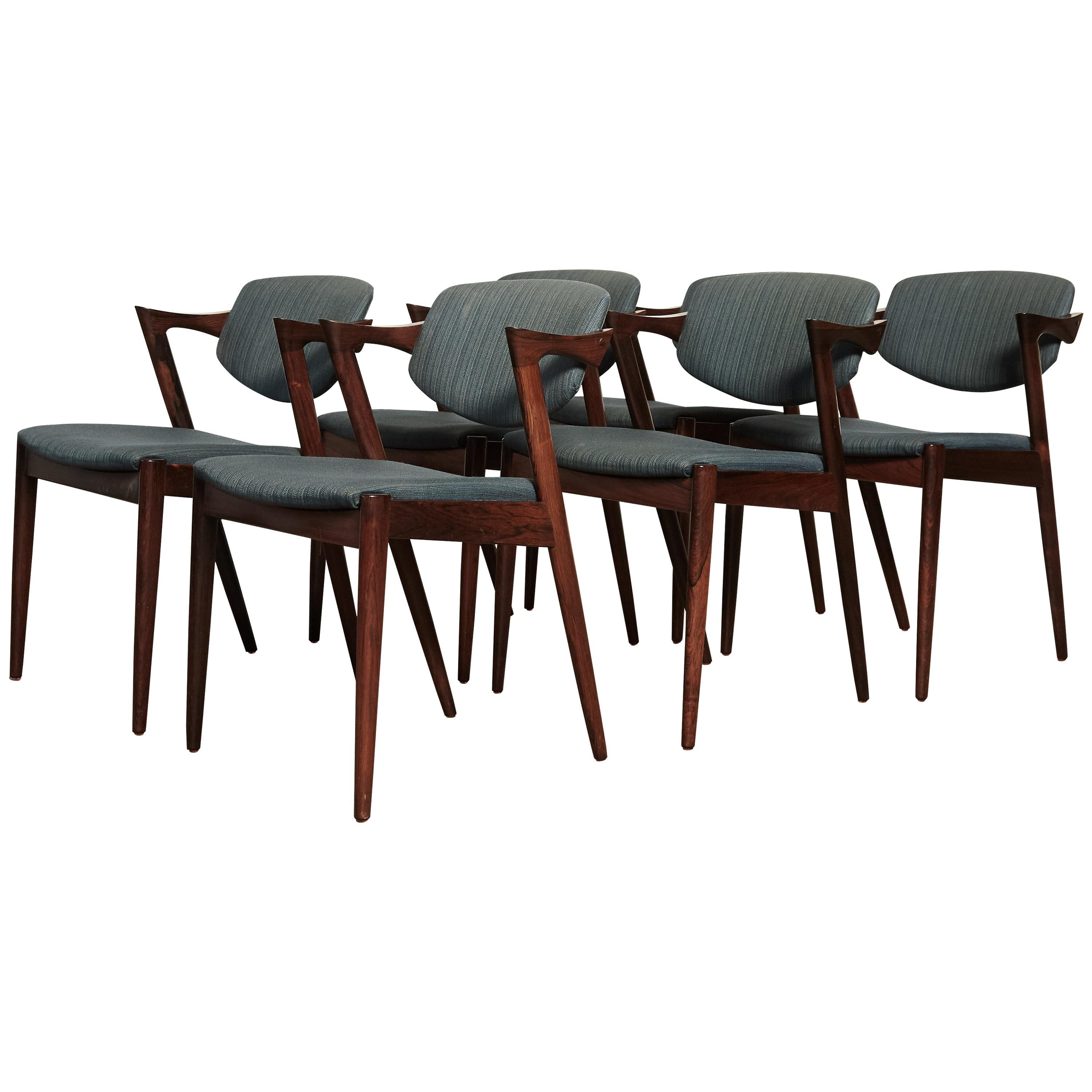 Set of Six Model 42 Rosewood Dining Chairs by Kai Kristiansen, Denmark, 1960s