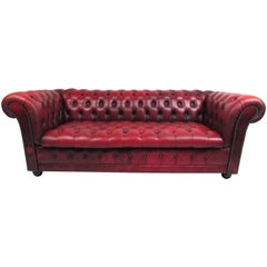 Vintage Stunning Red Leather Mid-Century Chesterfield Sofa