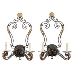 Pair of French Mid-20th Century Black and Gold Iron Sconces
