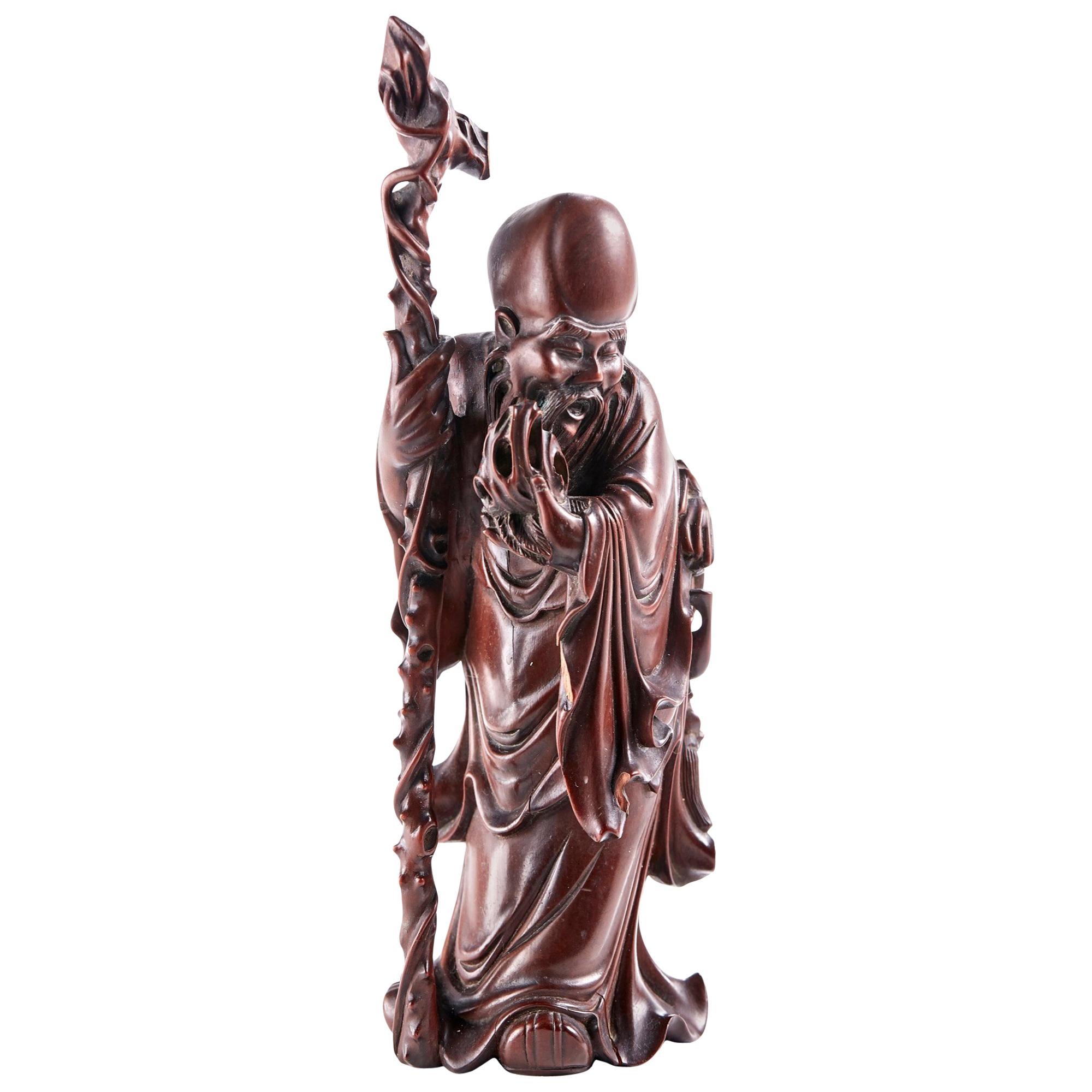 Quality Antique Carved Hardwood Oriental Figure For Sale