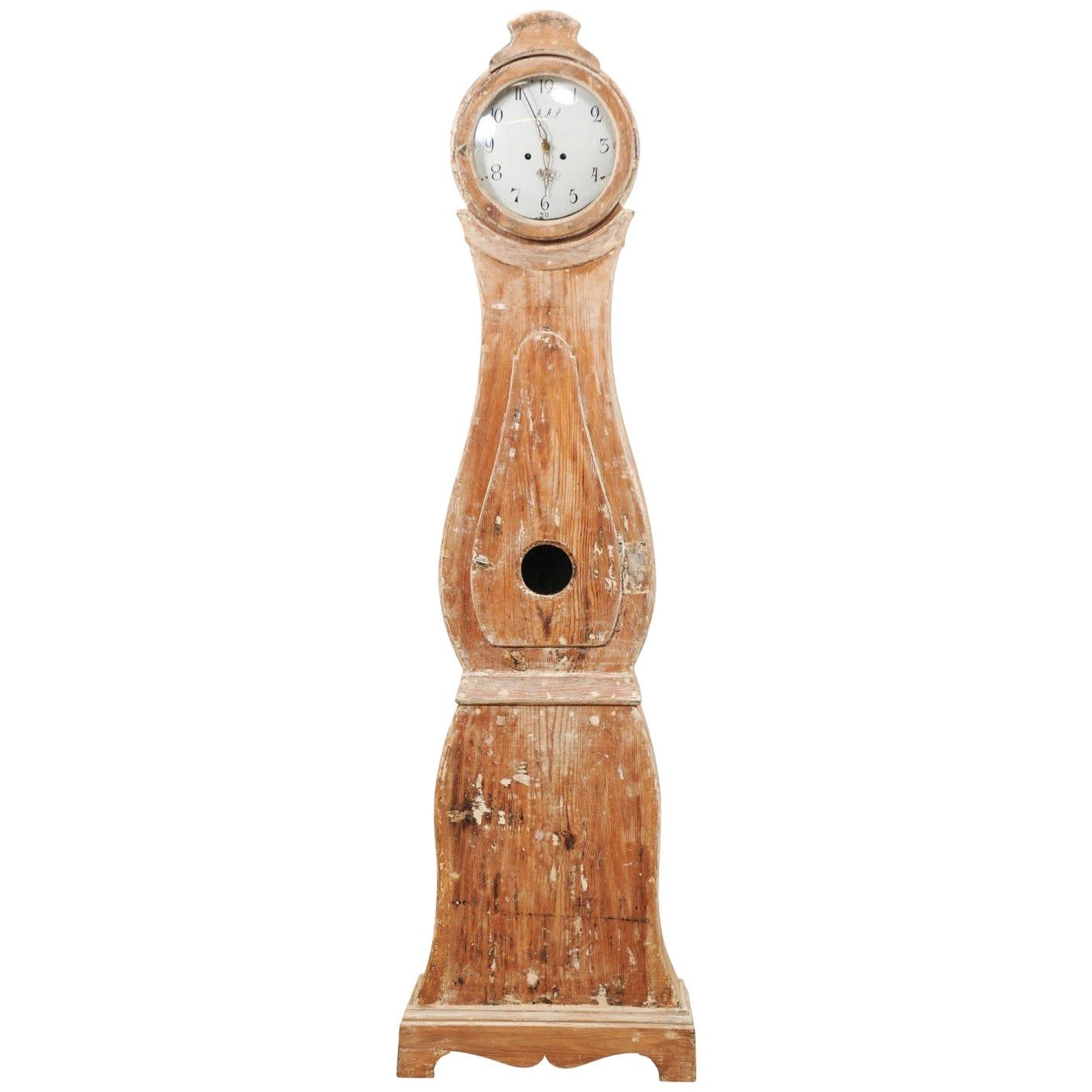 Tall 19th Century Swedish Painted Wood Floor Clock