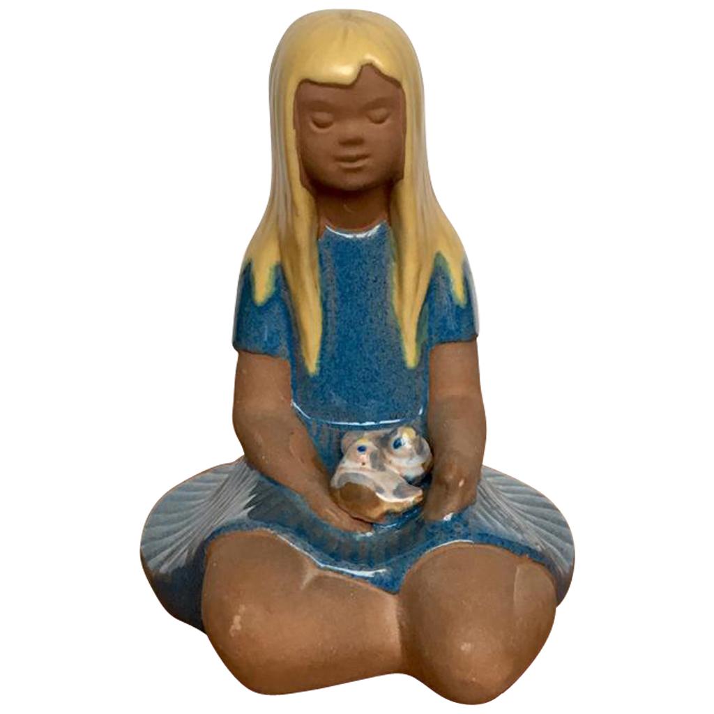 Vintage Swedish Ceramic Figurine "Girl with Nestlings" from Jie Gantofta, 1970s For Sale