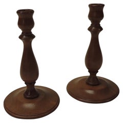 Pair of Mid-Century Modern Round Mahogany Candle Holders