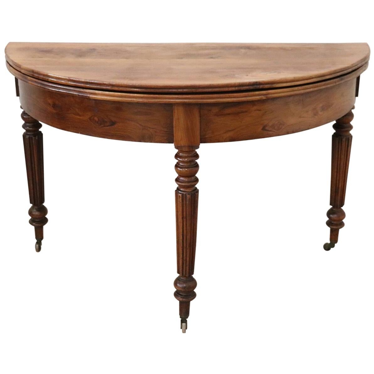 19th Century French Walnut Demilune Table or Dining Table