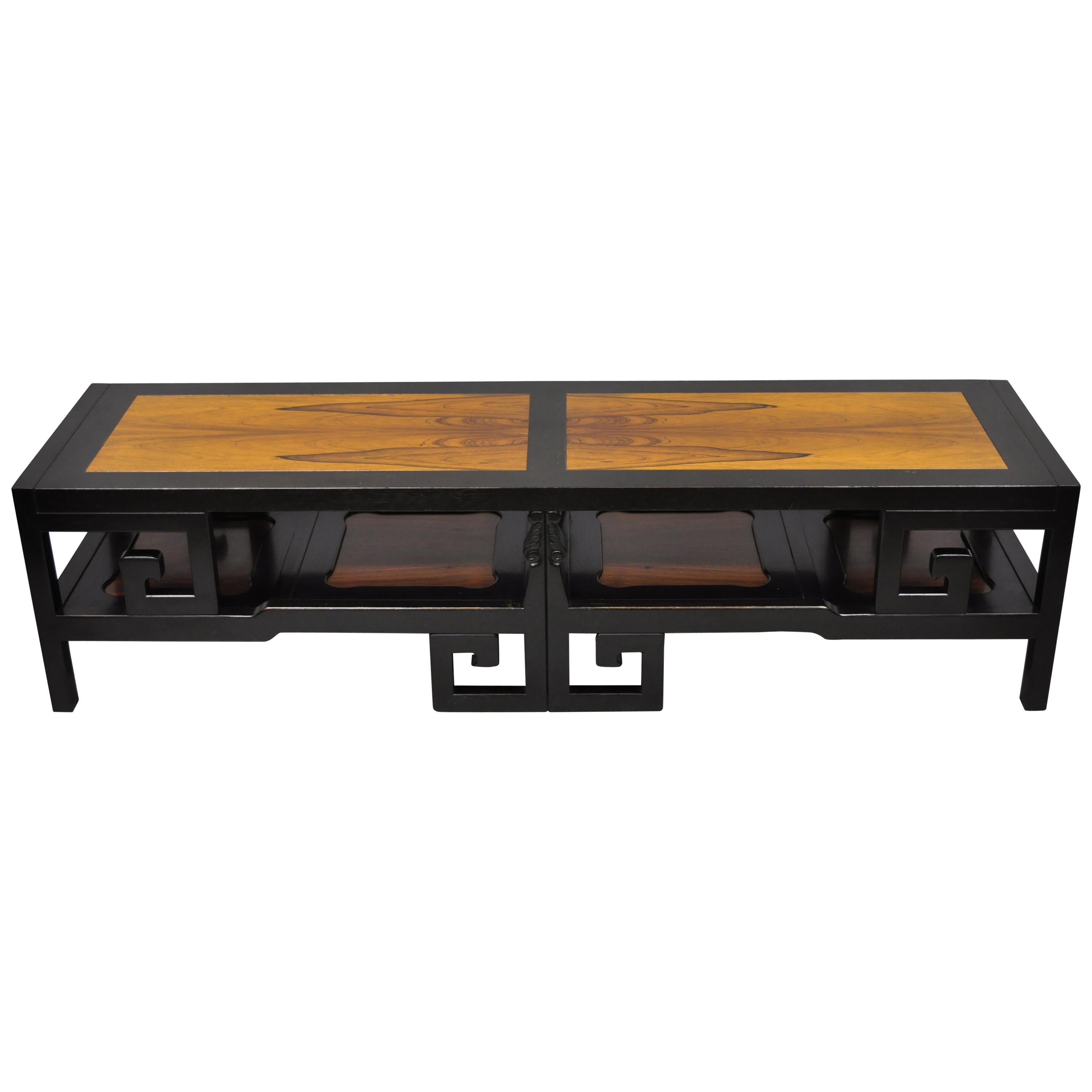 Michael Taylor for Baker Rosewood Black Greek Key Asian Long Coffee Table