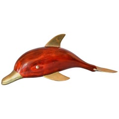 Vintage Midcentury Brass and Rosewood Dolphin Sculpture