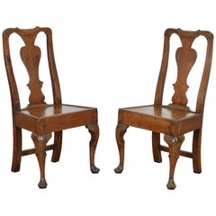 English Georgian Period Pair of Oak Side Chairs, 18th Century