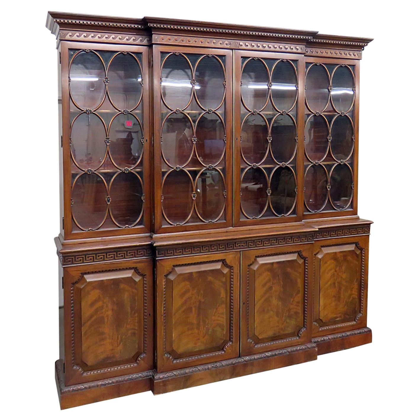Old Baker Individual Glass Georgian Flame Mahogany Breakfront Bookcase C1920s