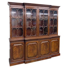 Vintage Old Baker Individual Glass Georgian Flame Mahogany Breakfront Bookcase C1920s