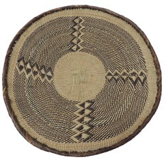 Vintage Woven Seagrass Ethnic Round African Flat Basket