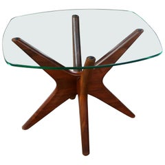 Adrian Pearsall Walnut and Glass Jacks Side Table, Mid-Century Modern