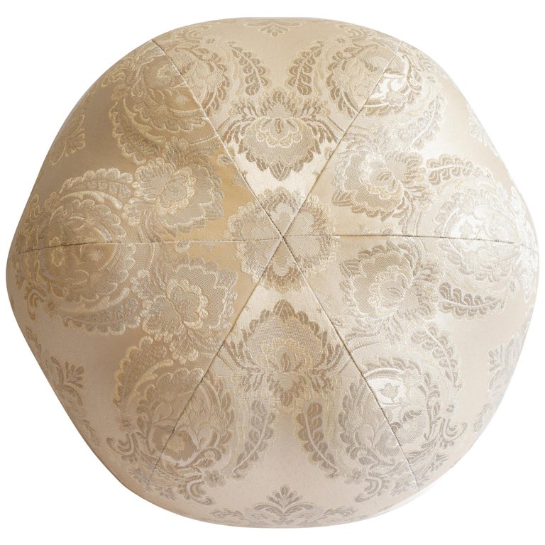 Round Ball Pillow in Satin with Embroidered Damask Pattern For Sale at