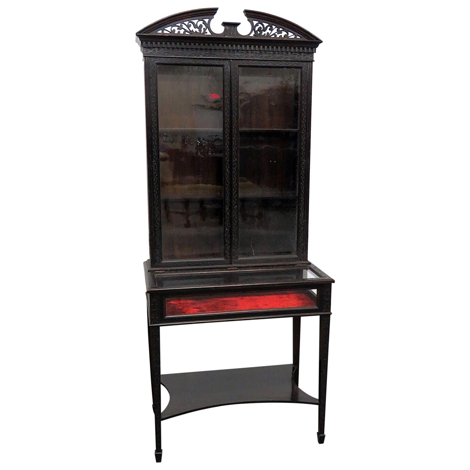 English Mahogany Collectors or Jewelry Display Cabinet C1890s 