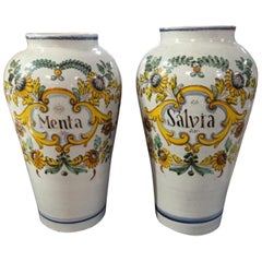 Pair of Italian Faience Spice Urns