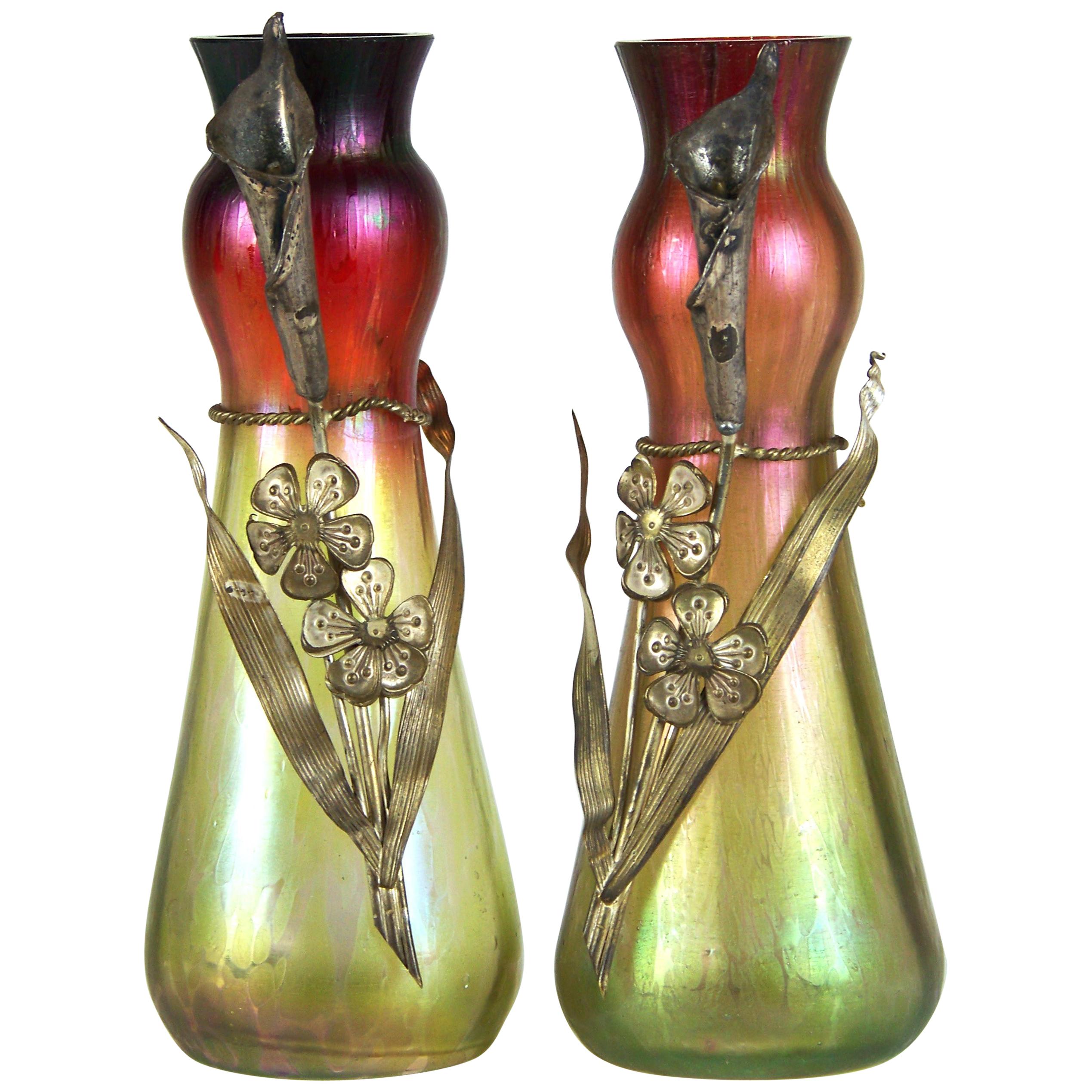 Two Art Nouveau Iridescent Vases from Rindskopf Josef