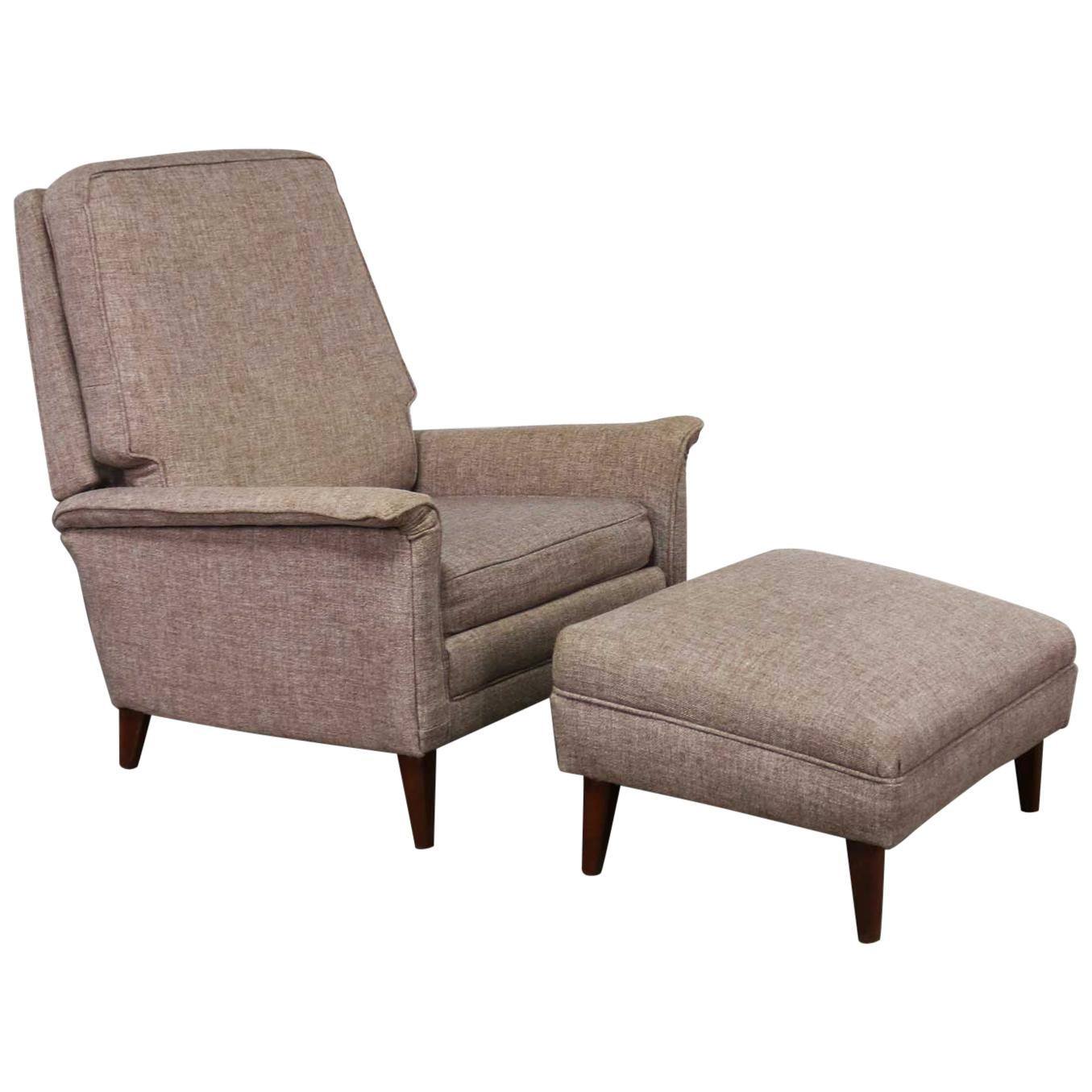 Mid-Century Modern Reclining Lounge Chair and Ottoman Style Wormley for Dunbar