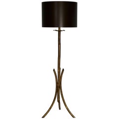 French Mid-Century Modern Gilt Iron Faux Bamboo Floor Lamp