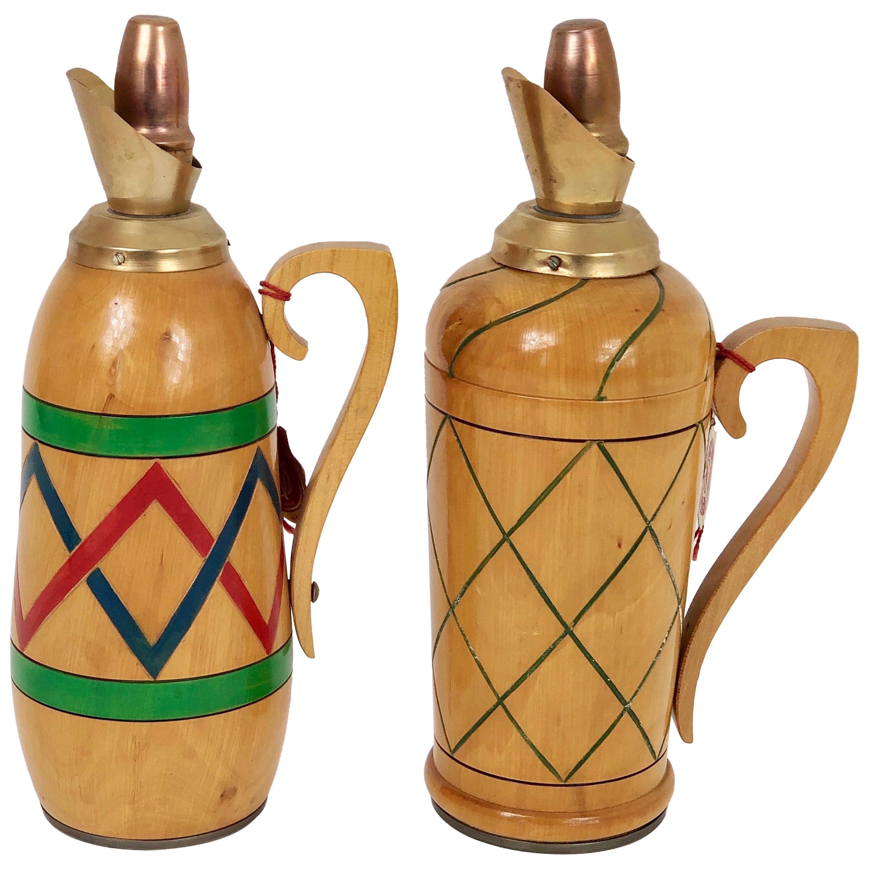 Pair of Thermos Pitchers in Wood Vintage, 1950s, Italy For Sale