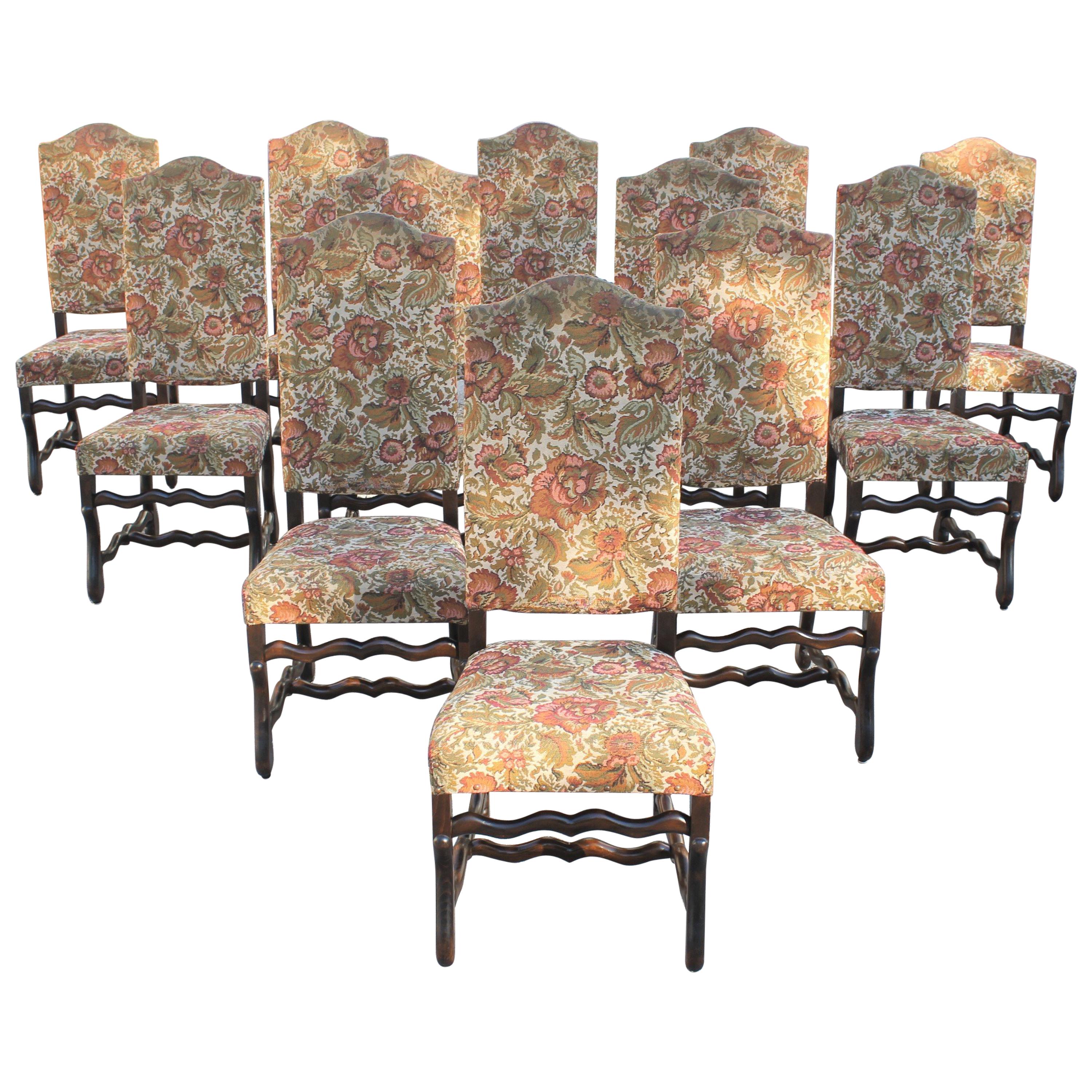 Set of 12 French Louis XIII Style Os De Mouton Dining Chairs 1900 Th Century. 
