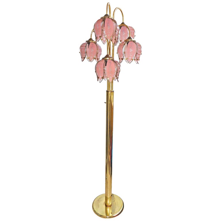 Hollywood Regency Art Deco Pink Glass Flower Bouquet Tree Modernist