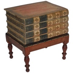 Antique Regency Leather Faux Book Box on Painted Stand or End Table, English, circa 1830