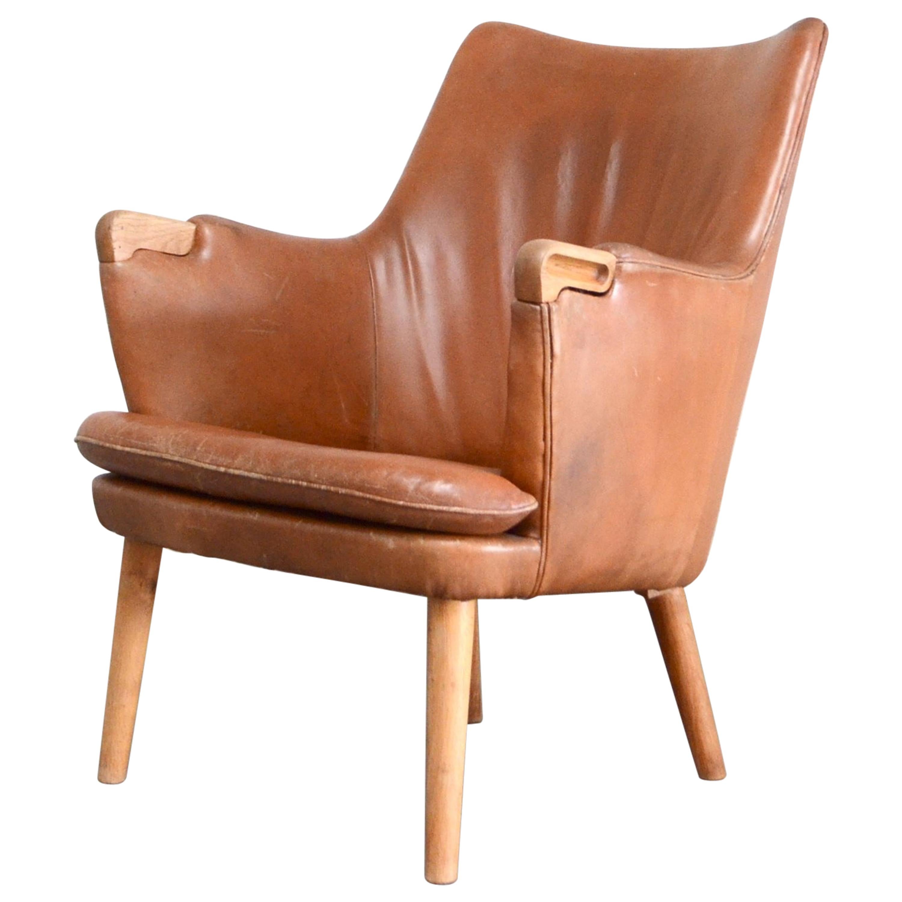 Hans Wegner Cognac Leather Mini Bear Chair Lounge AP 20 for AP Stolen