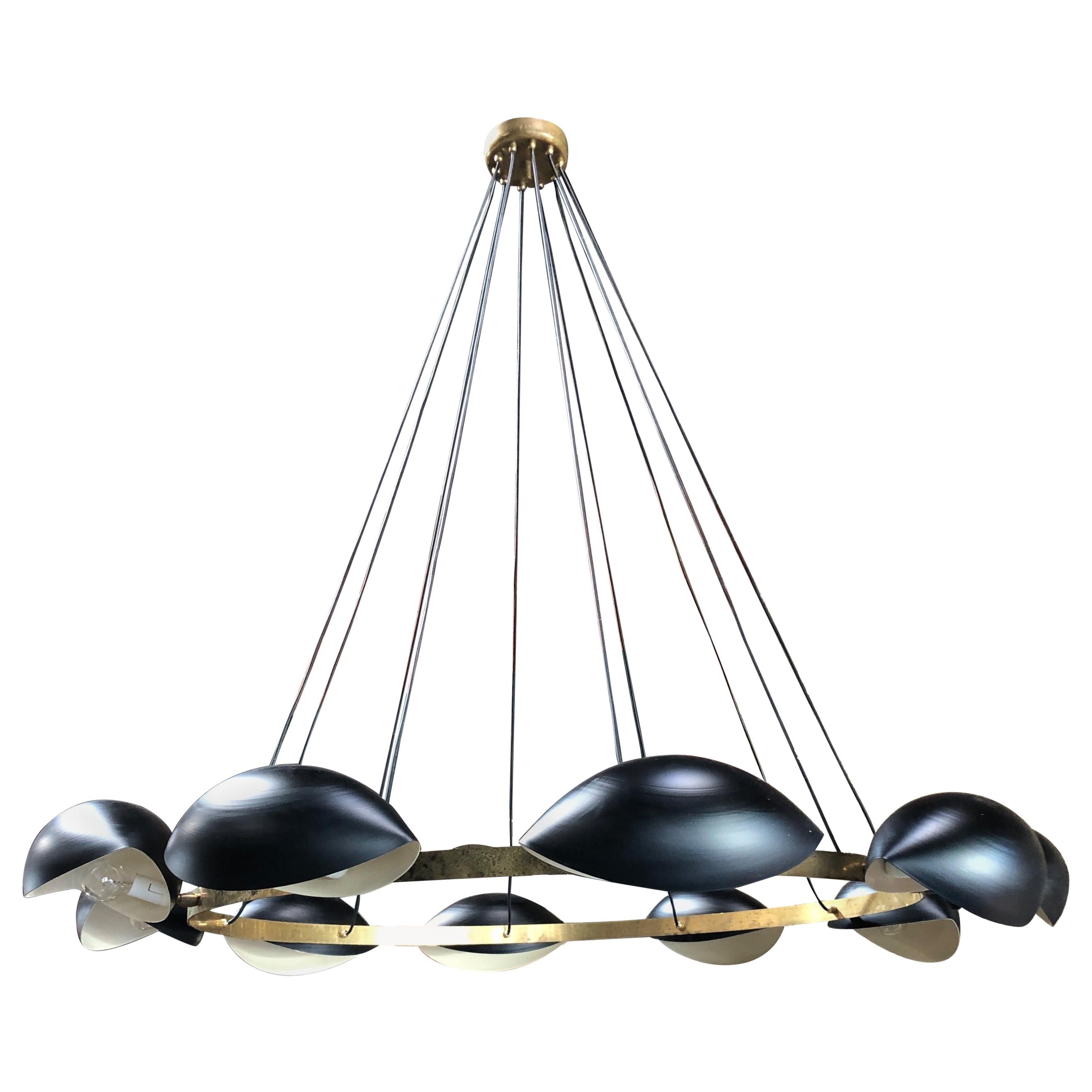 Vintage Oversize Round Brass Chandelier with 8 Lights, Italy, 1960s