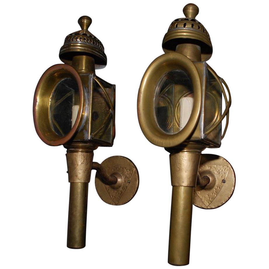 Elegant Pair of French Turn of the Century Coach Lamps Sconces
