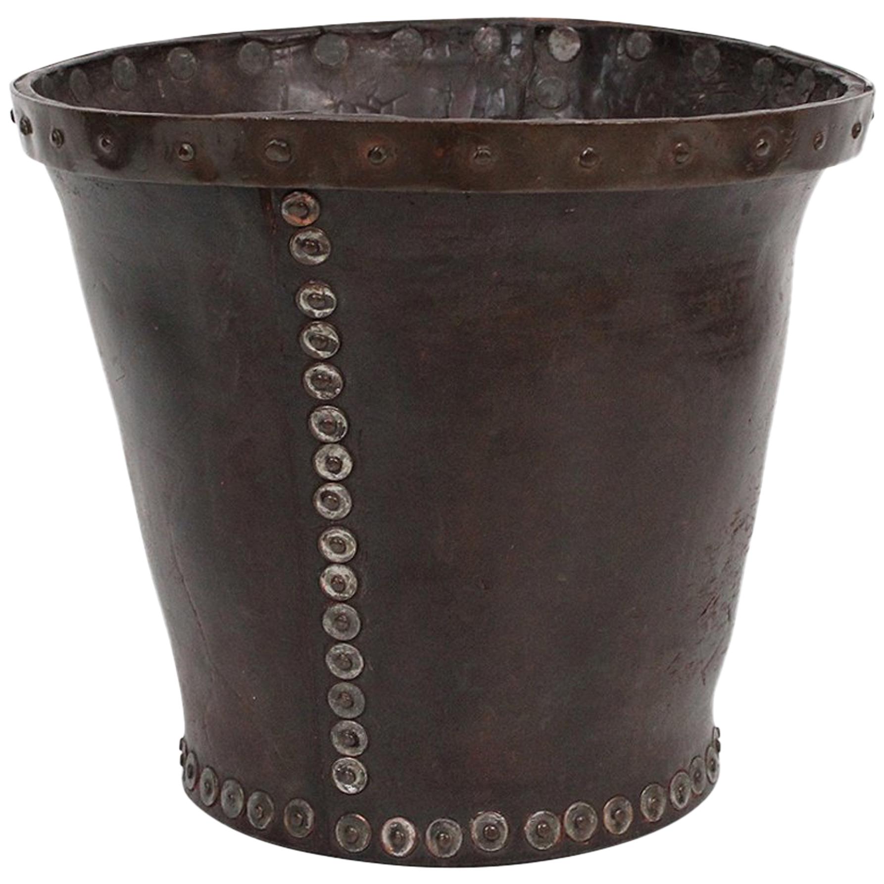 Distressed and Riveted Leather Wastebasket