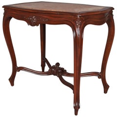 Antique French Louis XV Style Carved Walnut and Marble Center Table, circa 1900