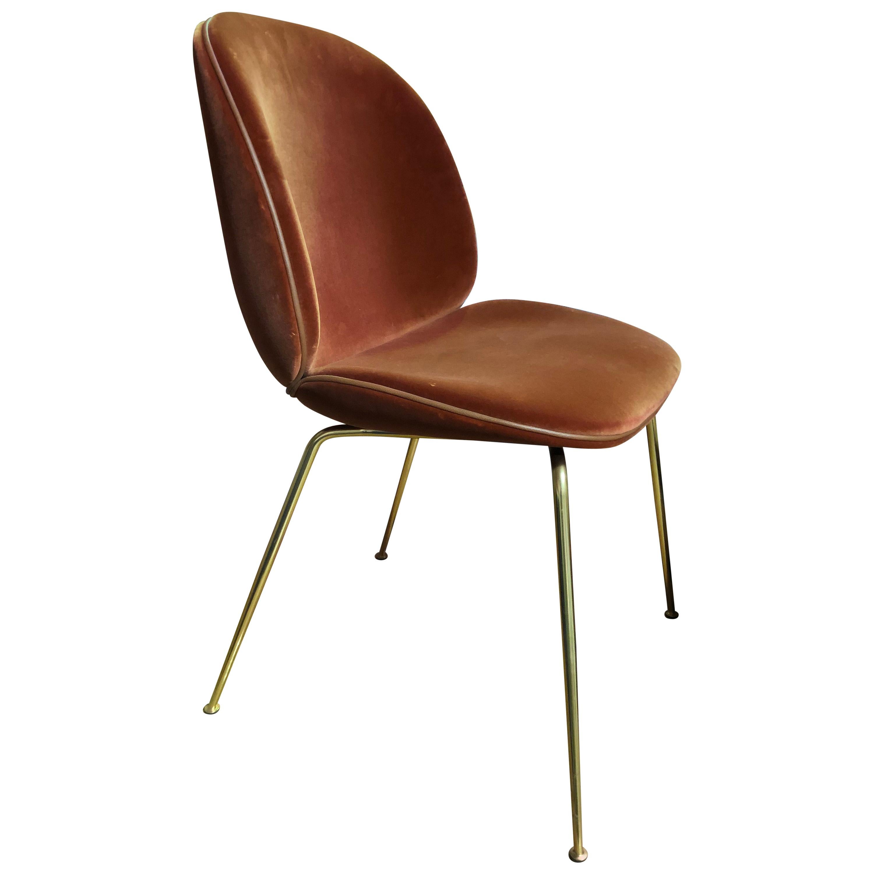 Set of Two Velvet Gubi Beetle Chairs with Conical Legs