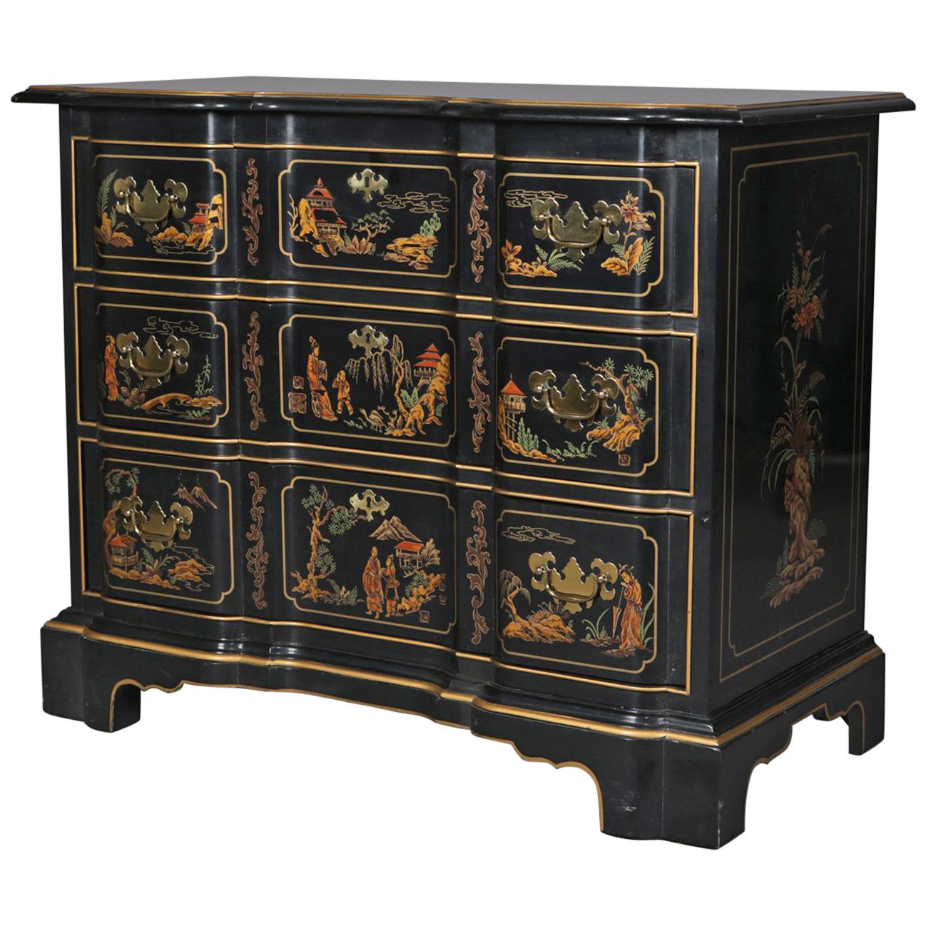 Chinoiserie Gilt Decorated Et Cetera Serpentine 3-Drawer Chest by Drexel