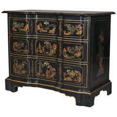 Commode serpentine à 3 tiroirs Et Cetera:: décorée de chinoiseries et de dorures:: de Drexel