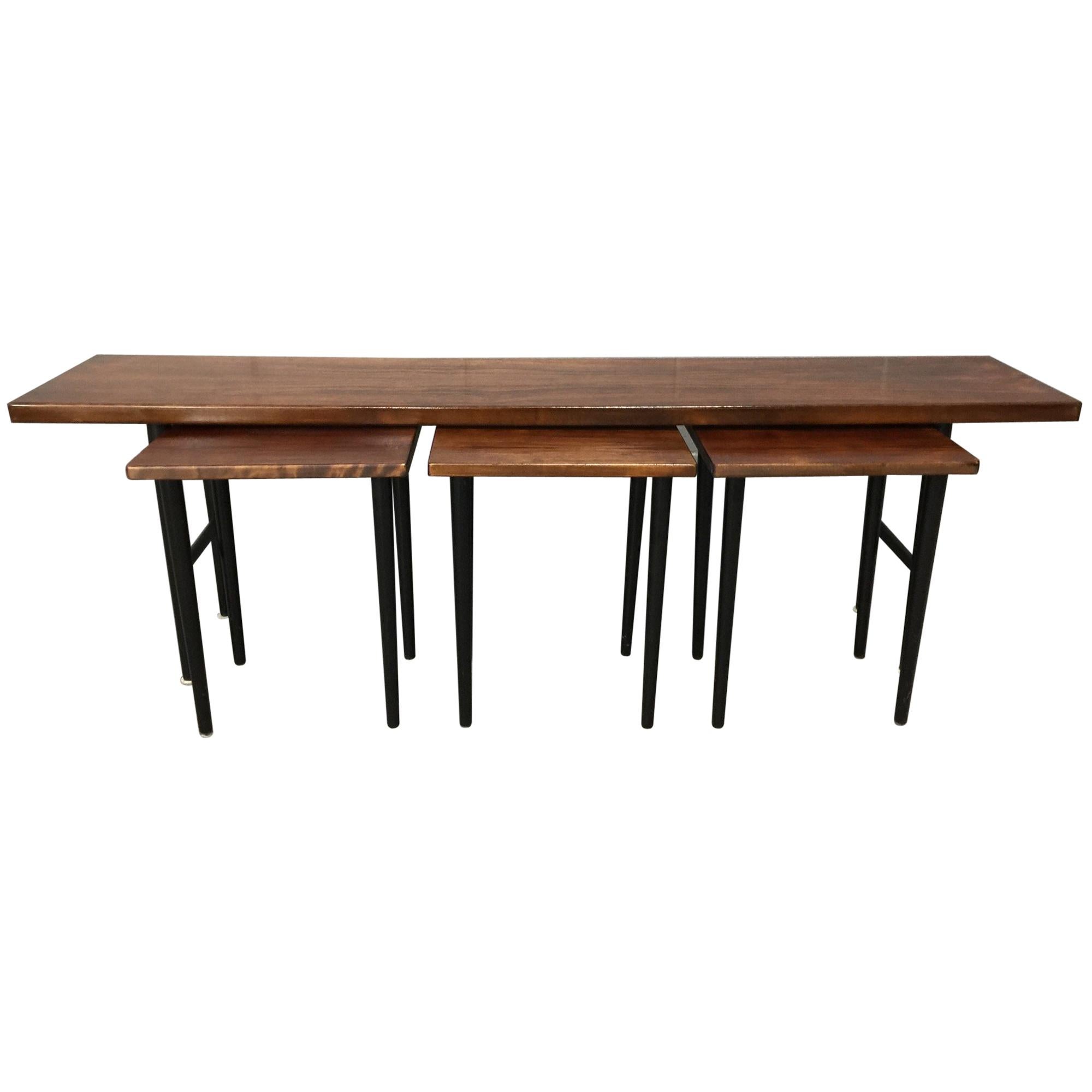 Long Rosewood Table with 3 Small Nesting Tables