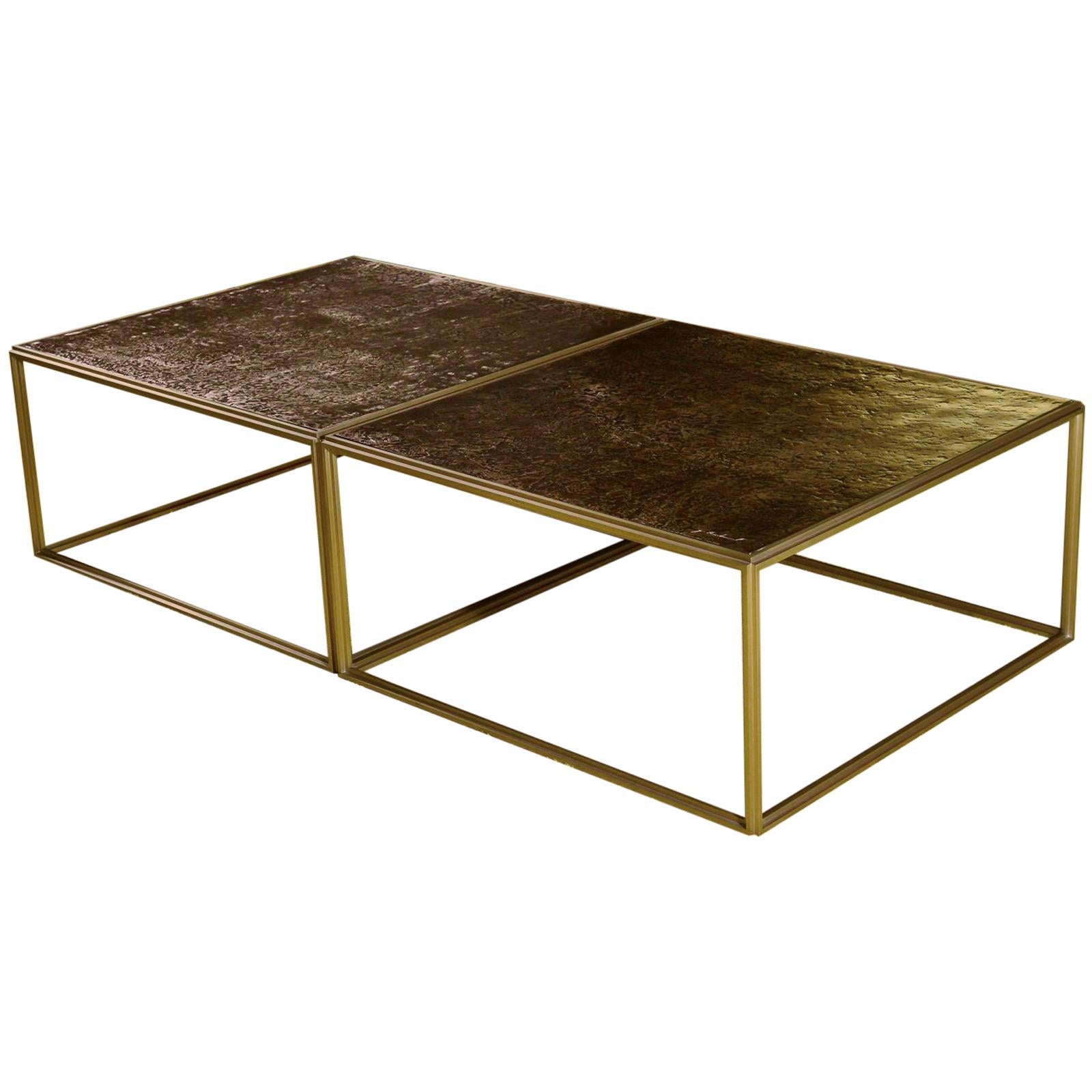 1 Brass Low Table, Hand Cast Polished Bronze Top, One of a kind by P. Tendercool