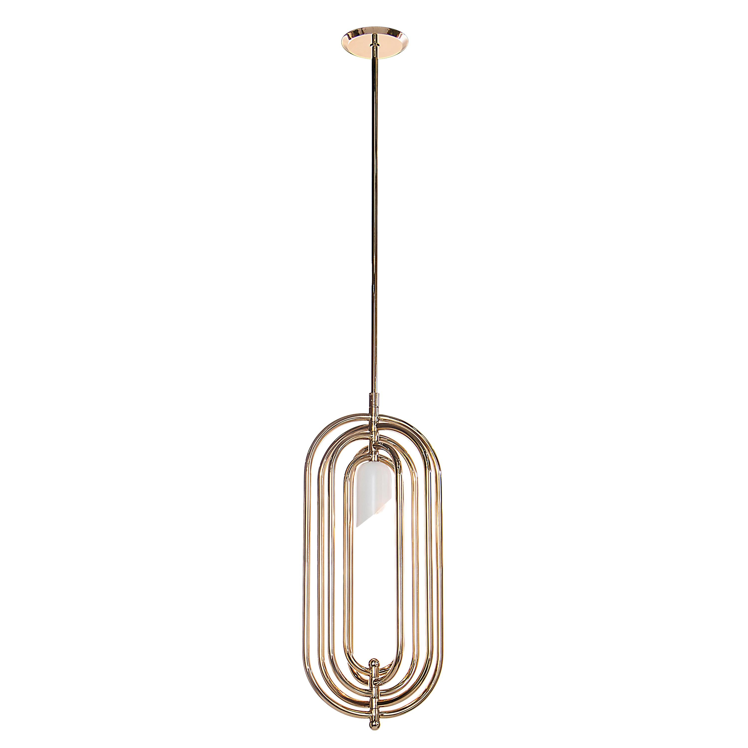 Turner Pendant Light in Brass and Aluminum with Tube Details For Sale