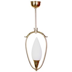 Swedish Brass and Opaline Glass Ceiling Lamp, 1940s