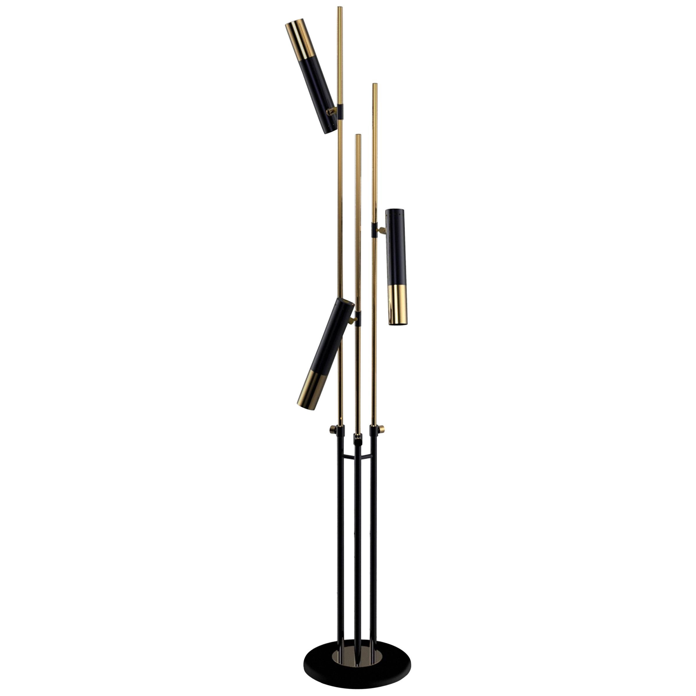 Ike Floor Lamp in Black with Silver Detail For Sale
