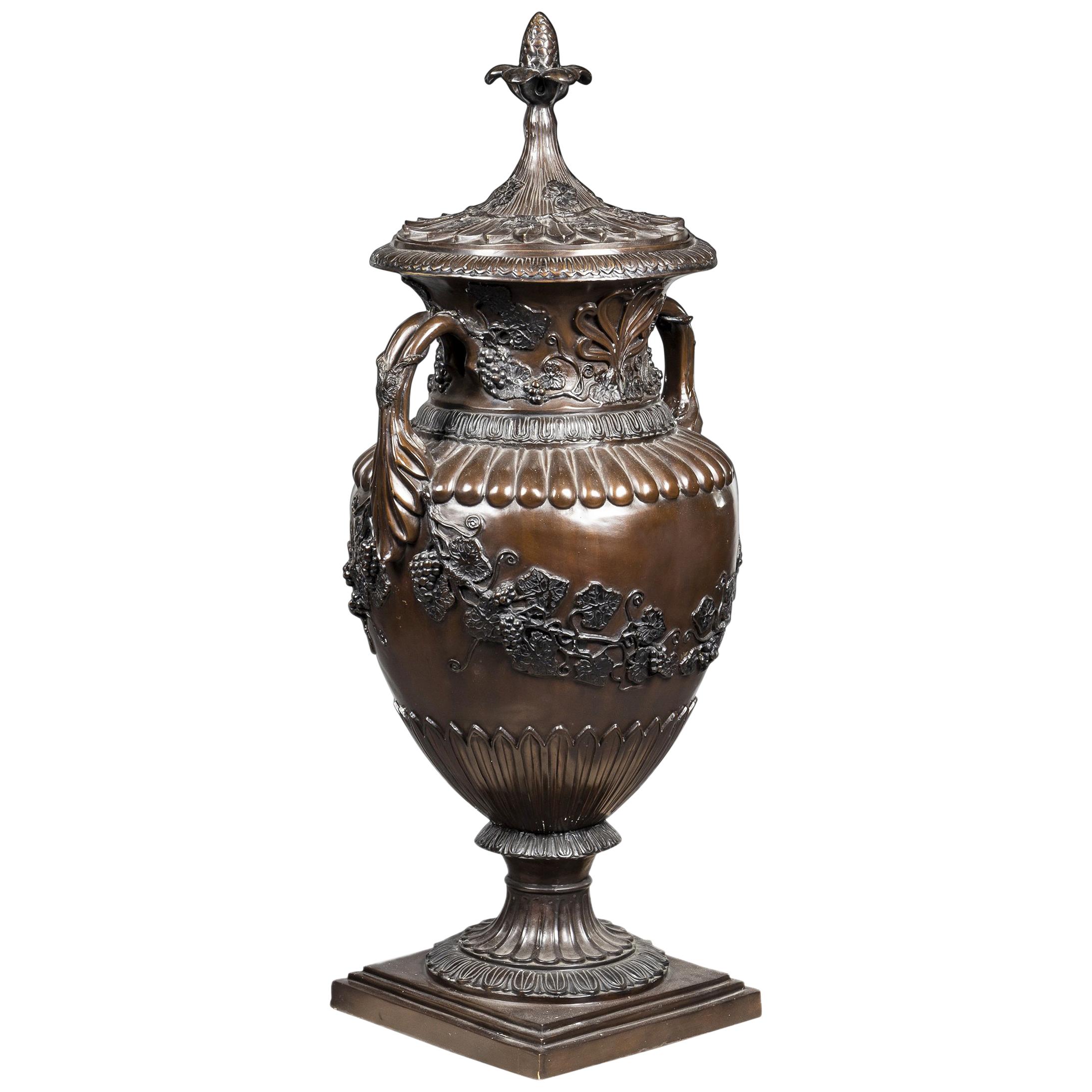 Amphora in Patinated Bronze, 20th Century, Lost Wax Casting