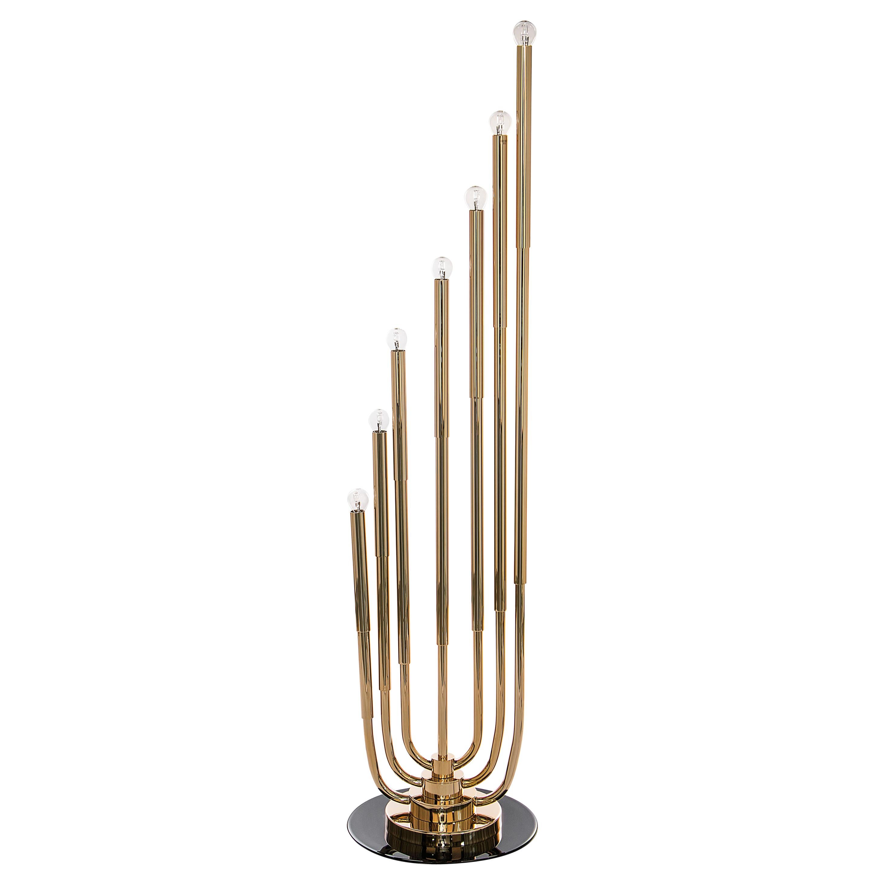 Stardust Floor Lamp in Brass and Steel with Pipe Arms For Sale