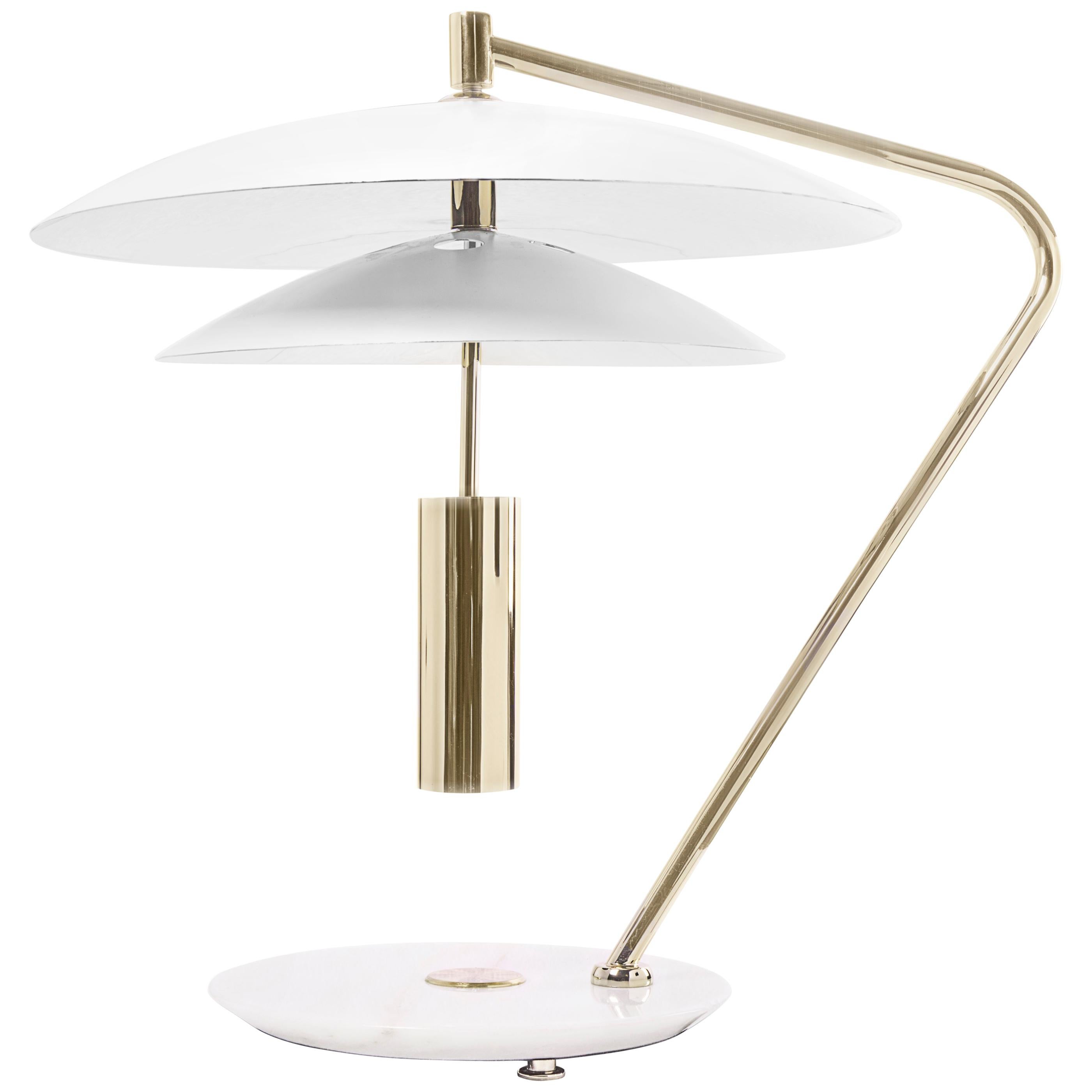 Basie Table Light in Brass with Tiered White Shades For Sale